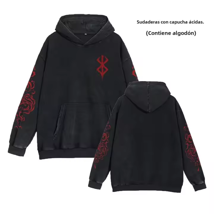  Sudadera De Manga Larga Para Hombre Estilo Harajuku Con Estampado Ácido De Anime Berserk Guts Sudadera Negra De Tamaño Grande Para Otoño E Invierno - 1