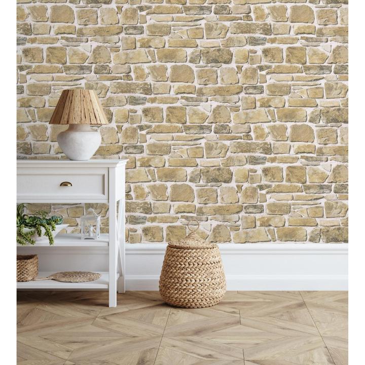 Papel pintado vinílico lavable imitación muro efecto piedra caliza con textura - Lawton Street 421622 de GAULAN - Rollo de 10 m x 0,53 m