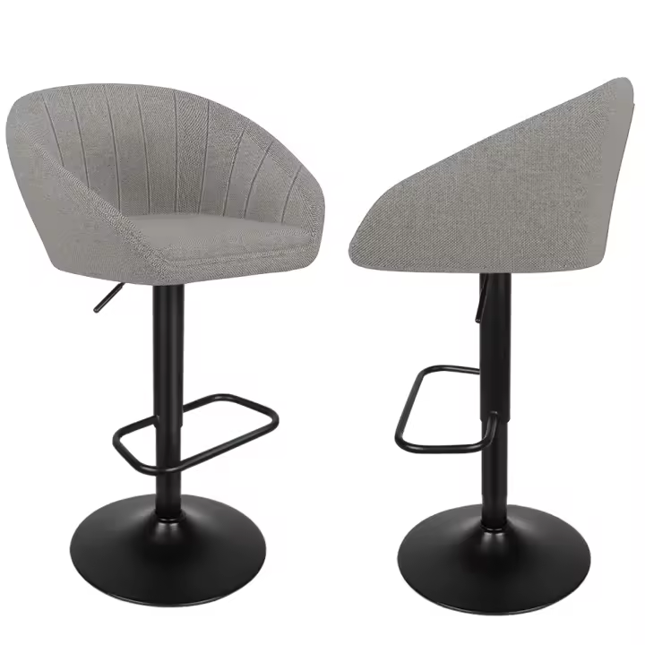 Juego de 2 taburetes de bar, taburetes de tela con reposapiés, altura ajustable para bar/cocina - 1