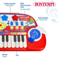 Bontempi - Piano teclado electrónico infantil, 24 teclas, con micrófono y atril, 8 ritmos, 30 canciones, con efectos luminosos y función de aprendizaje OKON, juguete educativo para niños, instrumentos musicales, juguetes educativos, 38x16 cm - details 3