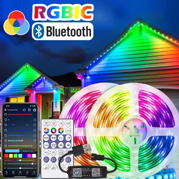 Tira De Luces LED RGBIC 20M Con Sincronización De Música Bluetooth Luces Inteligentes Para TV Decoración De Habitación SMD5050 5V - 1
