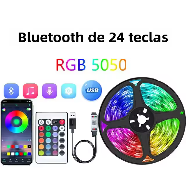 Tiras LED RGB Con Control Remoto Y Aplicación APP Para Decoración De Habitaciones Y TV Modo 5050 No Impermeable SMD Epistar - 1