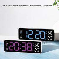 Reloj de pared Digital grande, pantalla de temperatura y humedad Semana, brillo ajustable, Mesa Electrónica LED, despertador - details 1