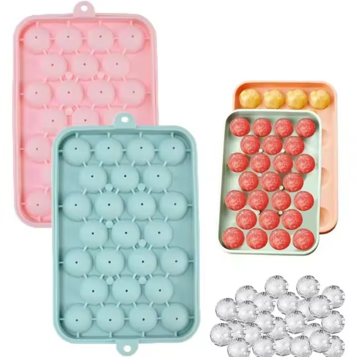 Cubiteras para Hielo with Tapa, Moldes de Cubitos Hielo Silicona, 2 Piezas Bandeja para Cubitos de Mini Hielo Ronda, Banja de Cubitos de Hielo para Whisky Cola Congelado - 1