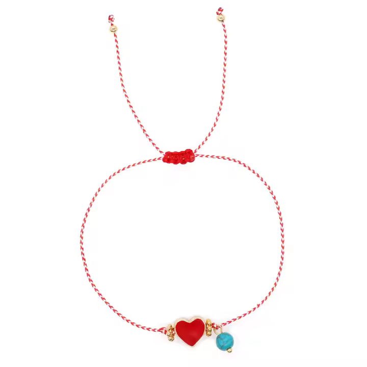 Pulsera Go2boho Martis Serie Con Inlay De Copo De Nieve Turquesa Sintética Y Metal Corazón Rojo Y Naranja Estilo Griego Clásico Para Ella - 1