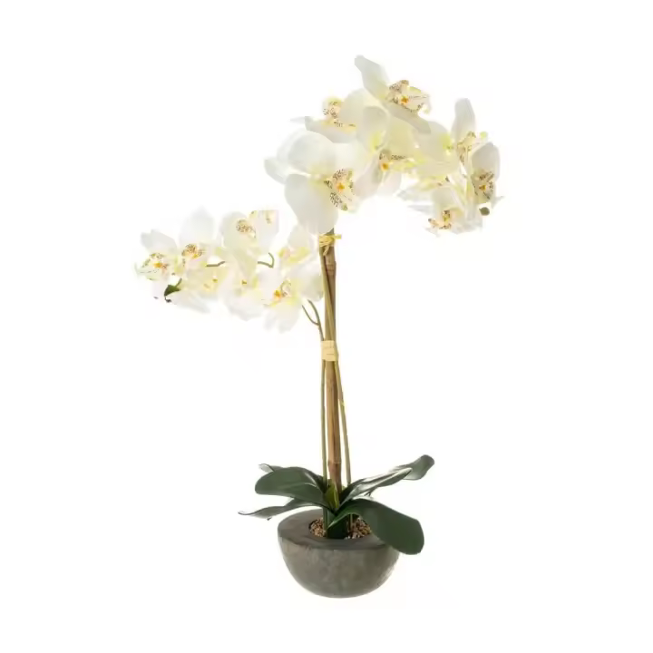 Dcasa Planta artificial orquídea de tela blanca en maceta de terracota de Ø 14x57 cm - 1