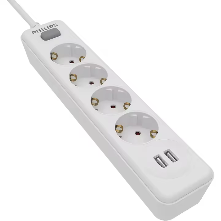 Philips Regleta de 4 enchufes SPN3042WA/19, 230 V, con USB, Color Blanco - 1