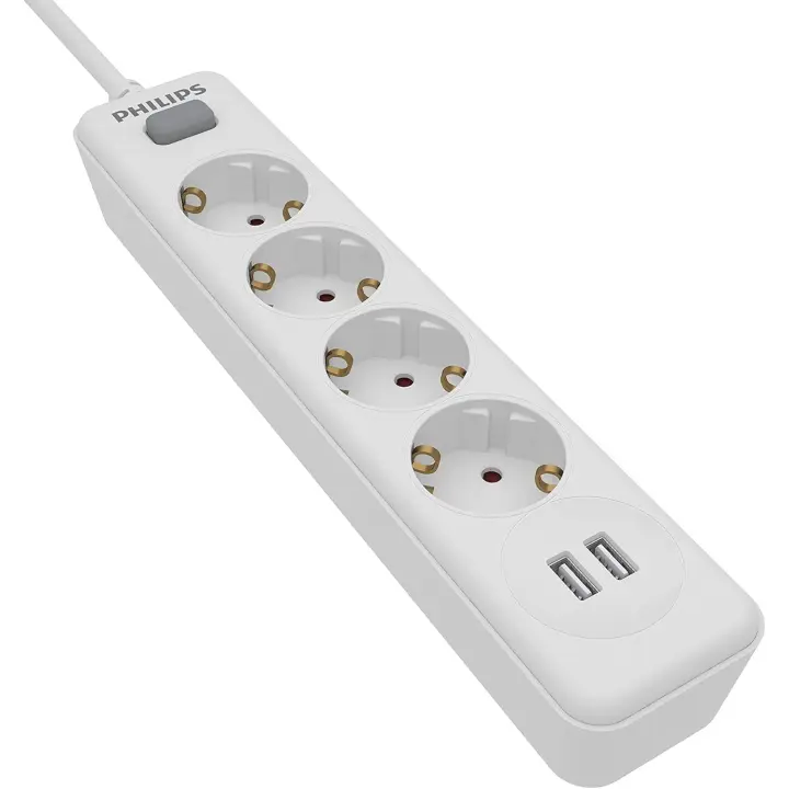 Philips Regleta de 4 enchufes SPN3042WA/19, 230 V, con USB, Color Blanco - 1