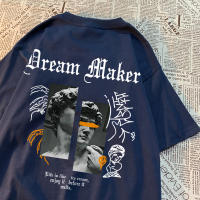 Camiseta De Algodón Para Hombre Dream Maker Brave Patrón De Escultura Vintage Cómoda Casual Para Pareja Camiseta Suelta Cuello Redondo - details 30