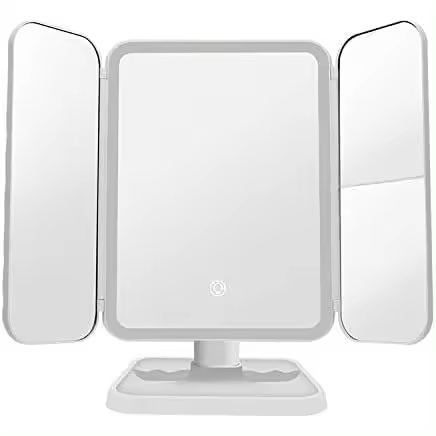 FUEN espejo inteligente, espejo de maquillaje con luz y función de aumento, espejo de maquillaje inteligente, mesa de tocador, espejo de maquillaje de viaje inteligente, espejo de maquillaje LED triple, espejo de tocador de maquillaje con luz (blanco) - 1