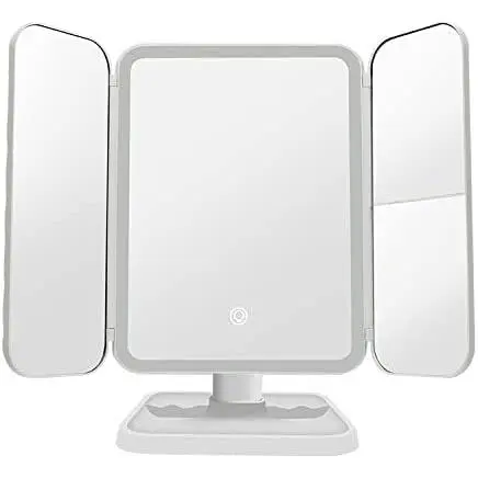 FUEN espejo inteligente, espejo de maquillaje con luz y función de aumento, espejo de maquillaje inteligente, mesa de tocador, espejo de maquillaje de viaje inteligente, espejo de maquillaje LED triple, espejo de tocador de maquillaje con luz (blanco) - 1