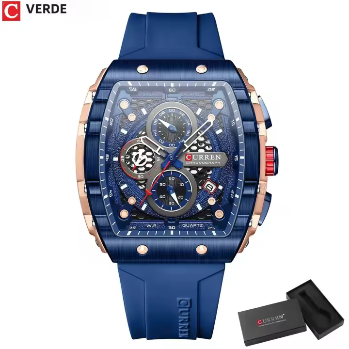 Reloj De Pulsera CURREN De Negocios Con Dial Grande Y Forma Cuadrada Deportivo De Cuarzo Correa De Silicona Luminiscencia De Manos Resistente Al Agua - 1