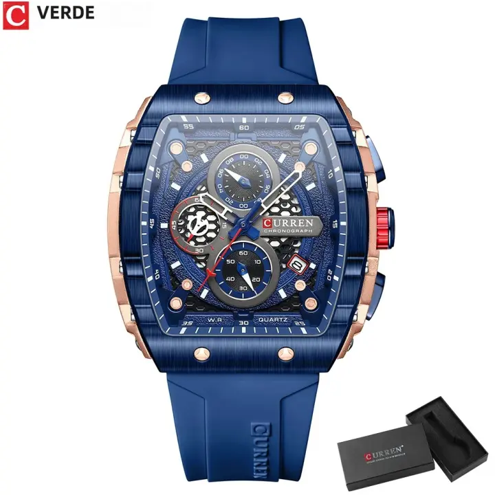 Reloj De Pulsera CURREN De Negocios Con Dial Grande Y Forma Cuadrada Deportivo De Cuarzo Correa De Silicona Luminiscencia De Manos Resistente Al Agua - 1