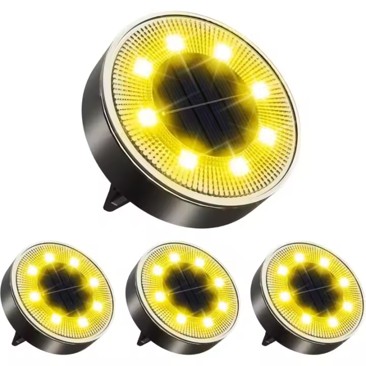 8LEDs Luces al aire libre con energía solar 4pcs, 3000K IP68 Luz de tierra impermeable Luces de jardín Luces solares Focos empotrados para camino Terraza Patio subterráneo, Blanco cálido - 1