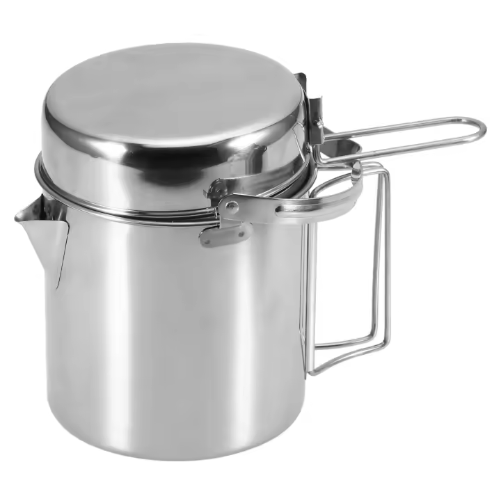 Cacerola De Acero Inoxidable Para Camping 1L Con Manija Plegable Portátil Para Cocinar Al Aire Libre Y Senderismo Sin Plástico - 1