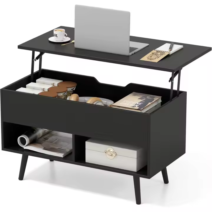 COSTWAY Mesa de Centro Elevable de Madera, Compartimento Oculto - 1