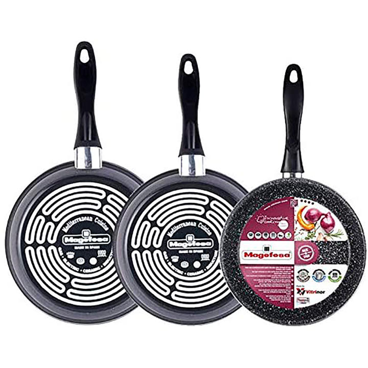 Magefesa Gransasso Juego 3 Sartenes 24-26-28cm, Inducción, Antiadherente PIEDRA libre de PFOA, Acero Vitrificado, , Gris