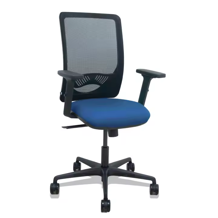 Silla Zulema sincro malla negra asiento bali azul marino brazos 2D ruedas 65mm - 1