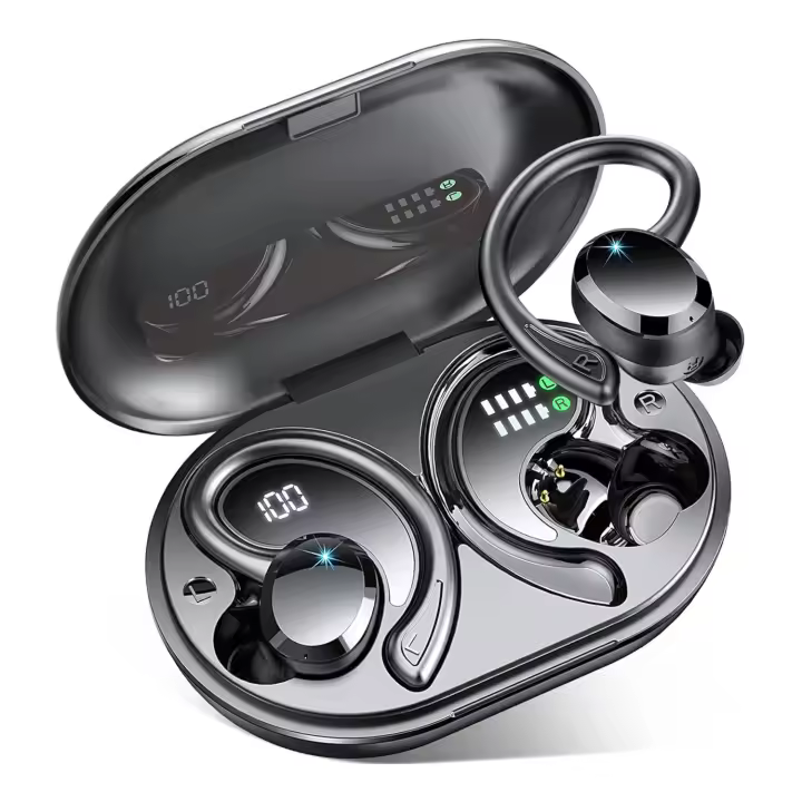 Auriculares inalámbricos deportivos Q38, auriculares inalámbricos 5.3 de 2024, auriculares estéreo con controlador de 14.2 mm, auriculares de 48 horas con ganchos para las orejas, micrófono con reducción de ruido, auriculares intrauditivos - 1