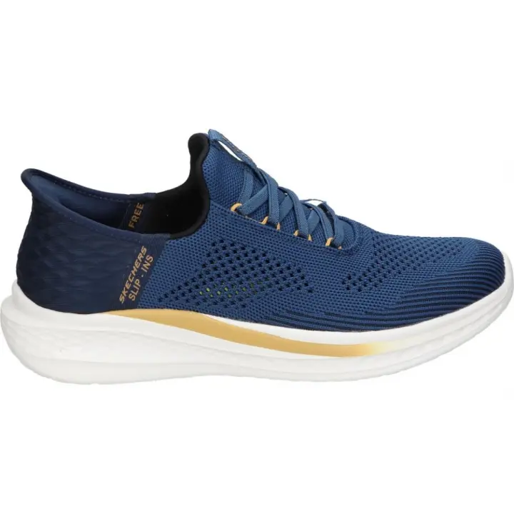 SKECHERS | Zapatillas Skechers Slip-ins RF: Slade Quinto para Hombre – Deportiva en Color Azul Marino con Detalles en Naranja – Sneakers Slip Ins – Air Cooled Memory Foam – Vegan – Apto para Lavadora – Cómodas – Modelo 210810-BLU - 1