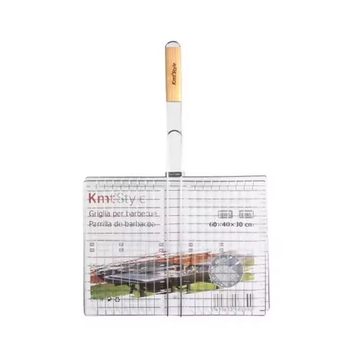 UD - Rejilla para Barbacoa de Acero Inoxidable con Mango de Madera – Estilo normal 22-40x31-40CM – Parrilla Antiadherente para todo– Kmt Style - 1