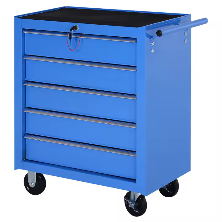 HOMCOM Carro Caja de Herramientas Taller Movil con 5 Cajones 4 Ruedas Chapa de Acero Azul - 1