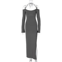 Vestido Largo De Mujer Hawthaw 2024 Manga Larga Estilo Callejero Basic Negro Bodycon Ajustado Cuello En V Sin Mangas Cierre Pullover Polyester Spandex - details 8