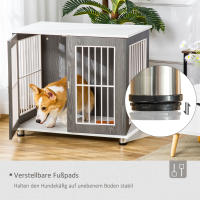 Caja de Transporte de Madera para Perrera con tablero y almobrilla, Jaula para animales Pequeños, Mesa Auxiliar, gris Blanco, 85x55x75cm - details 4