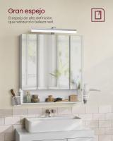 Armario de baño multifuncional con espejo 3 puertas, mueble de pared integrado con enchufe, cesta colgante y soporte para secador, espacioso, blanco nube, gris paloma - details 2