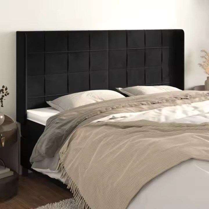 vidaXL Cabecero con orejas de terciopelo negro 203x16x118/128 cm - 1