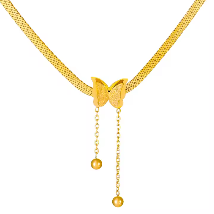Collar De Cadena De Serpiente De Acero Inoxidable Mate Con Mariposa De Acero Titanio Para Mujer Joyería De Fiesta Statement - 1