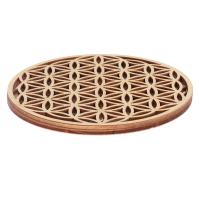 1PC Flor De La Vida Chakra Madera Redonda Borde Carved Coaster Para Conjunto De Piedras Y Cristales Decoración De Casa Y Cocina DIY - details 3