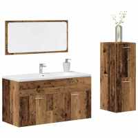 vidaXL Juego de muebles de baño 3 piezas madera ingeniería envejecida en color Madera antigua/Blanco brillante/Blanco y más | almacenamiento funcional diseño moderno para baño dormitorio sala - details 0