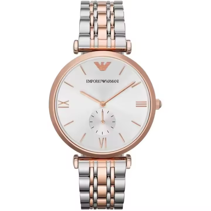 Emporio Ar mani Reloj Hombre, Movimiento de cuarzo, 40mm Caja de acero color oro rosa con correa de acero, AR1677, Tono oro rosa y tono plata - 1