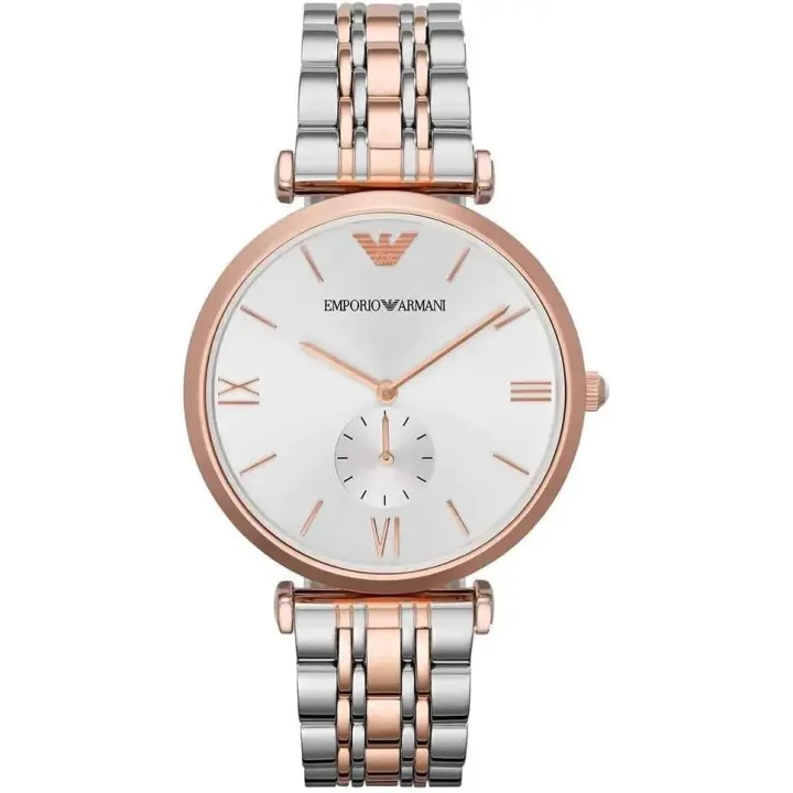 Emporio Ar mani Reloj Hombre, Movimiento de cuarzo, 40mm Caja de acero color oro rosa con correa de acero, AR1677, Tono oro rosa y tono plata - 1
