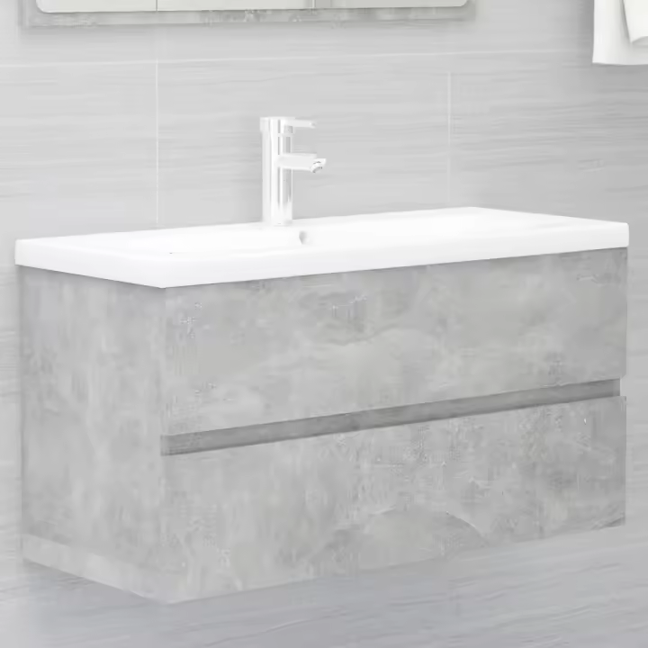 vidaXL Armario de lavabo contrachapada gris hormigón en dimensiones 60 x 38.5 x 45 cm/80 x 38.5 x 45 cm/90 x 38.5 x 45 cm | almacenamiento funcional diseño moderno para baño dormitorio sala - 1
