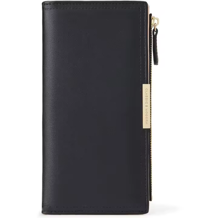 Monederos para mujer, billetera delgada plegable para mujer con bolsillo con cremallera, tarjetero fino para mujer, negro - 1