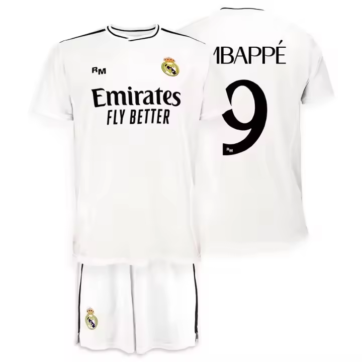 Conjunto  Deportivo Oficial del R.M  MBappe  Blanco 1ª Equipación 24/25 Roger's Productos (Licencia) Para Ninos - 1