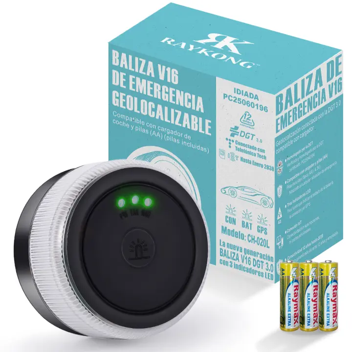 Baliza V16 Geolocalización DGT 3.0  | con 3 Indicadores Led Conexíon | Bateria | GPS Homologada por DGT  [SIM y Datos Pagados hasta 2038] - 1