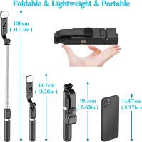 FGNS.Palo Selfie Tripode para Movil, Palo para Selfie y trípode con Luz de Relleno para Smartphone, con Mando a Distancia Bluetooth, Palo para Selfie retráctil y plegable Ajustable de 19.5-100 cm, Soporte Giratorio de 360° para movil. - details 1