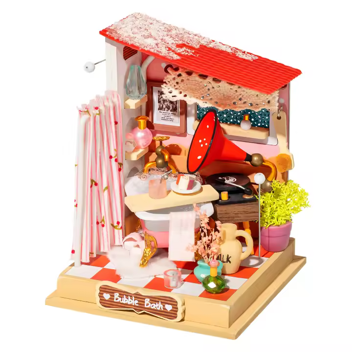 DAM. Baño de burbujas (Baño). Casa de muñecas maqueta de madera para pintar y montar. 59 piezas. 7x7x9cm - 1