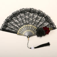 Abanico De Mano Lolita Gótico Victoriano Para Mujer Vintage Negro Blanco Rojo Rosa De Bambú Para Cosplay Fiestas De Halloween - details 3