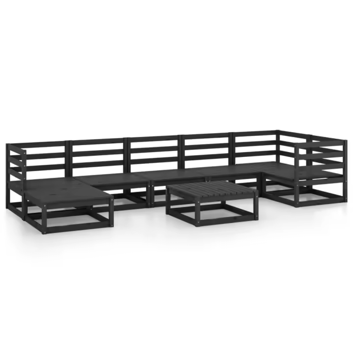 vidaXL Juego de muebles de jardín 8 pzas y cojines negro madera pino - 1