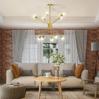 HOMCOM Lámpara Colgante Moderno Tipo de Araña Satélite Lámparas de Techo de Metal Casquillo E27 Máx. 25W para Salón Dormitorio Cocina 65x65x74 cm Dorado - details 2