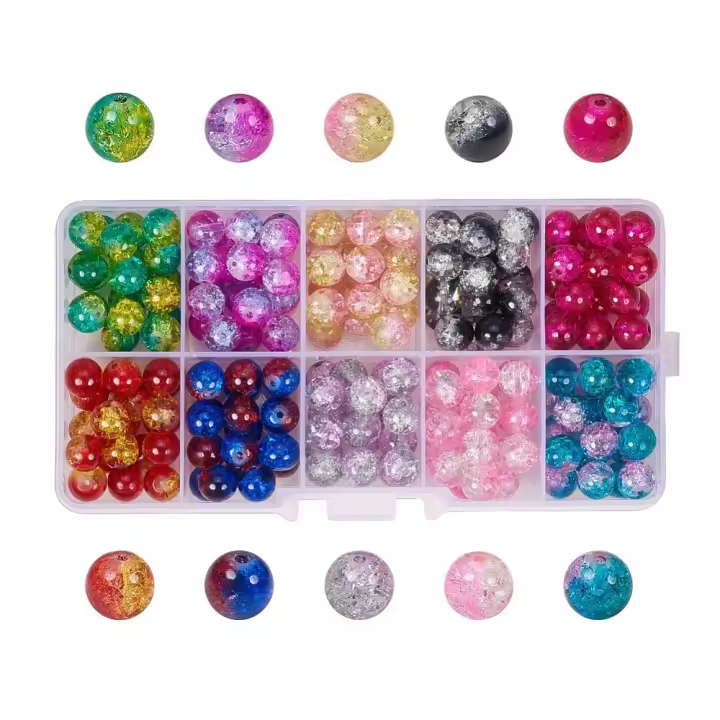 Caja De Cuentas De Vidrio Transparente Con Estrás Redondo Y Mezclado De Colores 8mm Agujero: 1.3-1.6mm Alrededor De 180-200 Piezas/caja - 1