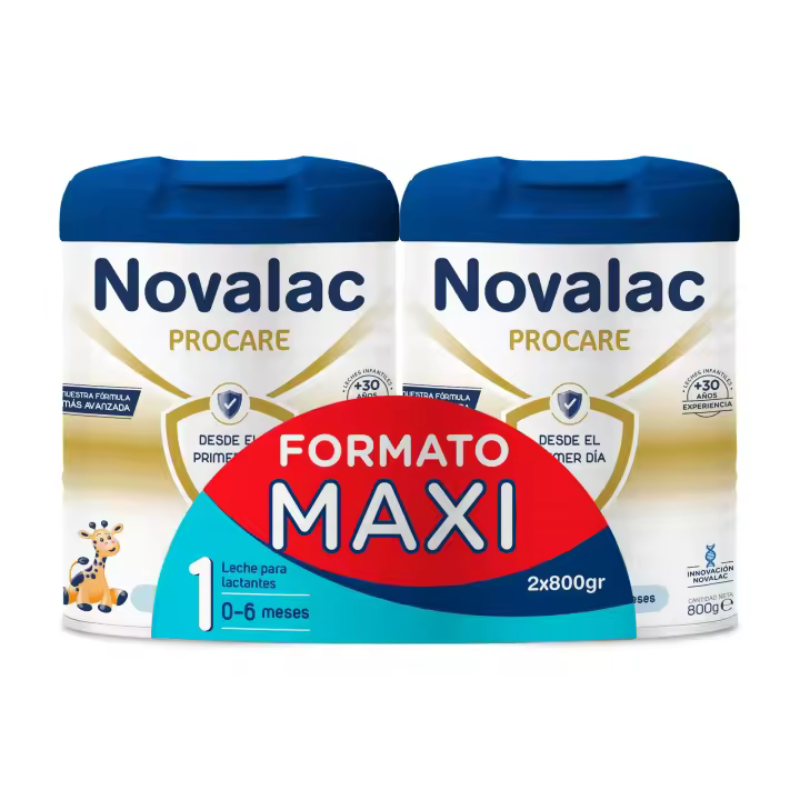 Novalac Procare 1 - Maxi Pack - Leche de Iniciación para Lactantes 0-6 Meses, Contribuye al Desarrollo Normal y del Sistema Inmunitario del Bebé, Elaborada con Pediatras Rica en DHA - 2x800 g - 1