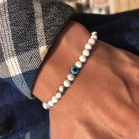 Pulsera De Piedra 6mm Para Hombres Estilo Simple Con Ojos Turcos MEDITACIÓN HEALING Pulsera De Hada Roja Blanca Azul Howlite De Terciopelo Sin Cierre - details 2