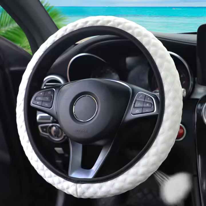 Cubierta De Volante Automotriz De Seda Hielo Transpirable Para Coche Tela De Malla Ajuste Para 14.5-15 Pulgadas Sin Anillo Interno - 1