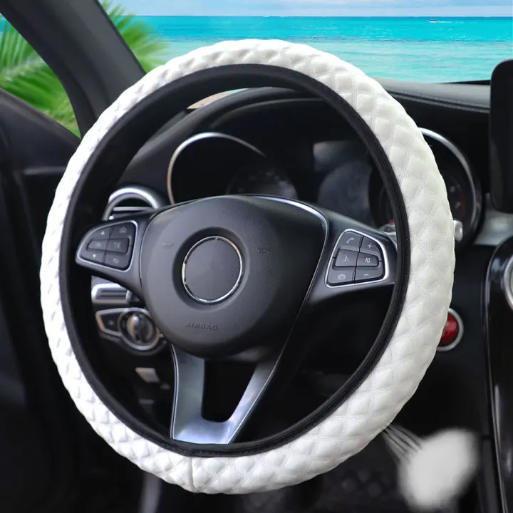 Cubierta De Volante Automotriz De Seda Hielo Transpirable Para Coche Tela De Malla Ajuste Para 14.5-15 Pulgadas Sin Anillo Interno - 1