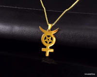 Amuletsshop- Collar Wiccan Bruja Mercurio Pentagrama Luna Triquetra Pagano Acero - details 3